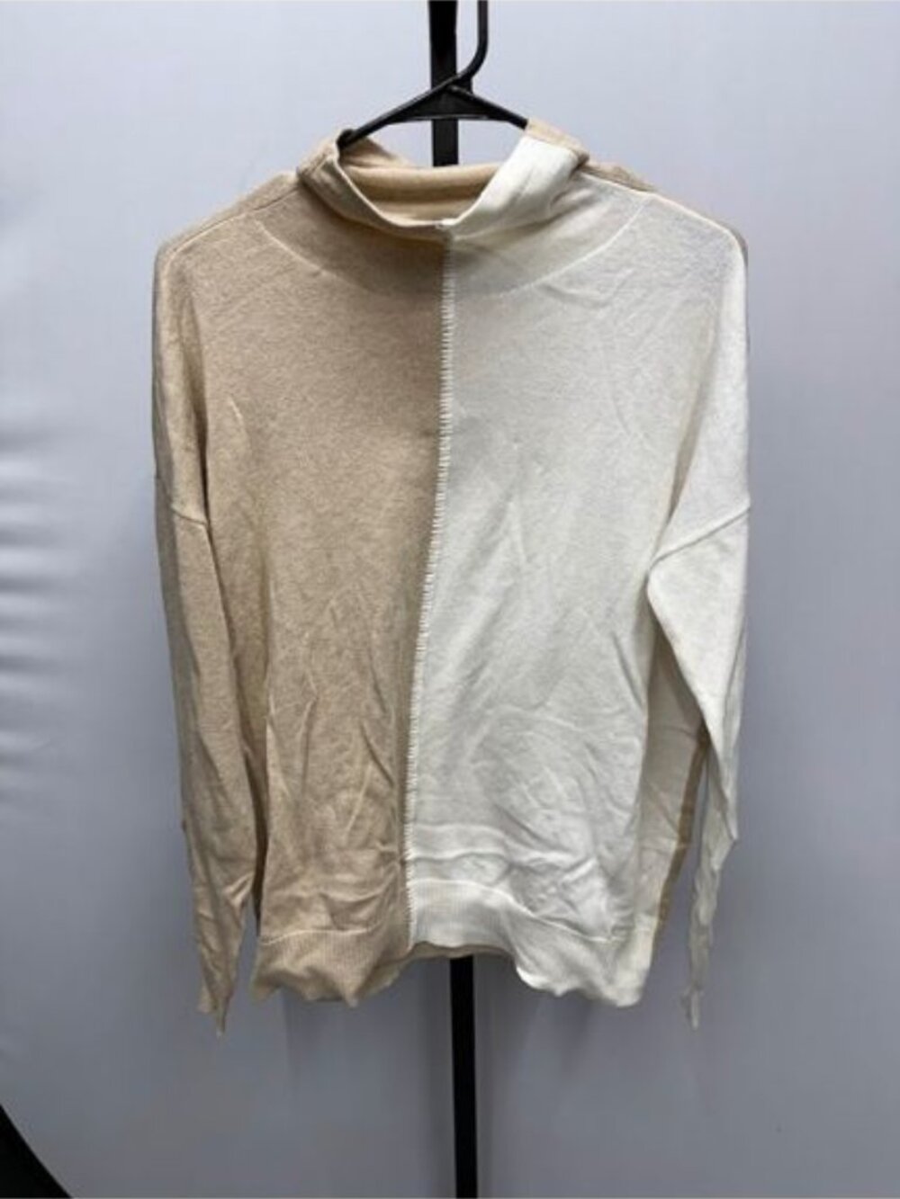 Elliott Lauren Two-Toned Beige Cashmere Cotton Blend Turtleneck Sweater
